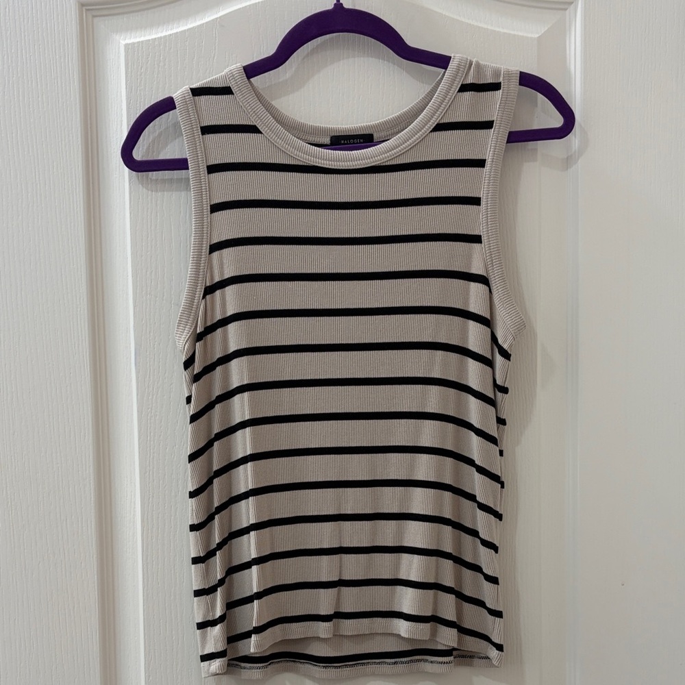 Halogen Black Striped Cream Sleeveless Knit Tank